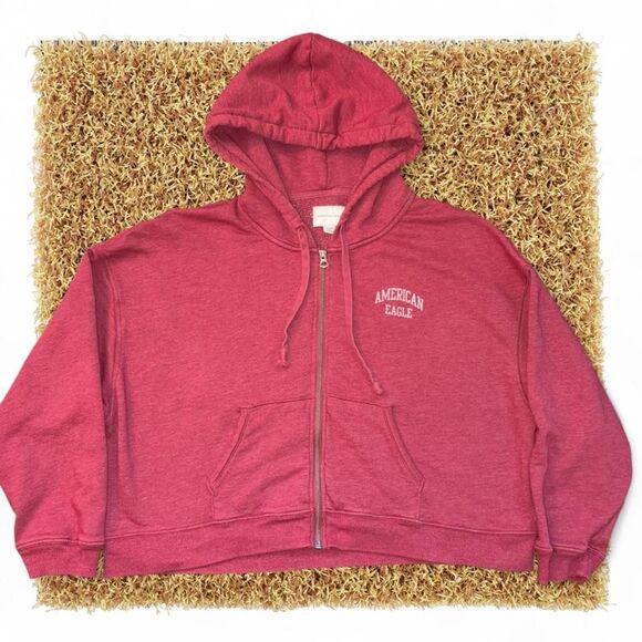 American Eagle Outfitters Tops - Women’s Crop American Eagle red zip up hoodie Size XL #americana